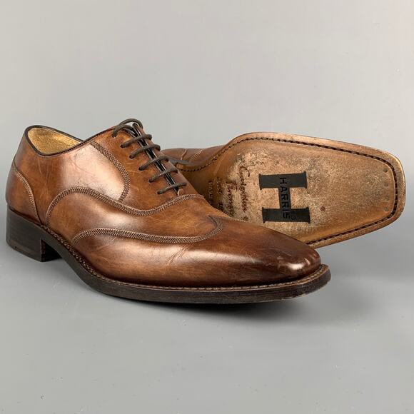 CALZOLERIA HARRIS Size 7.5 Brown Antique Leather Oxford Lace-Up Shoes - Picture 5 of 8